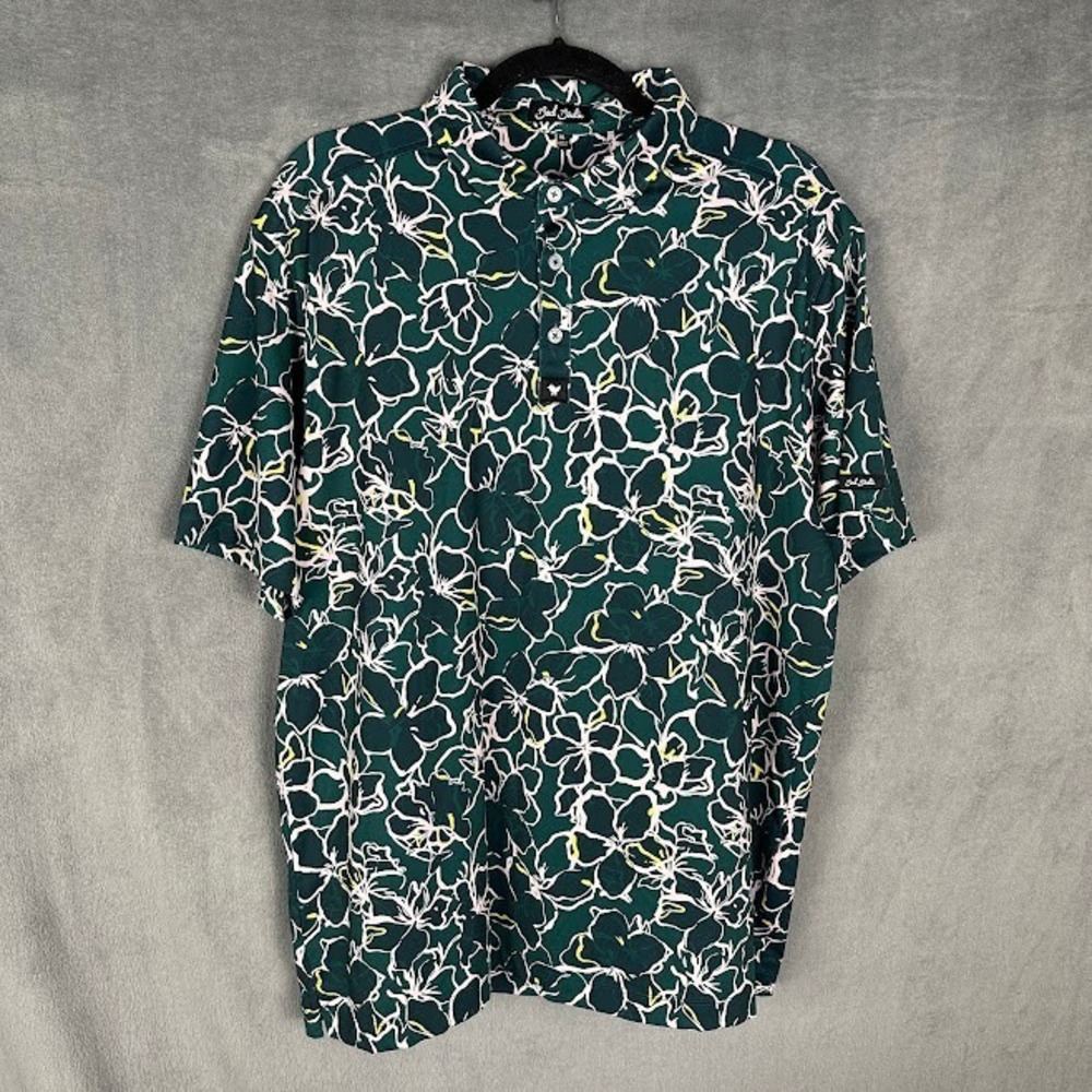 Bad Birdie Polo Shirt Men Extra Large Green Pink Floral Short Sleeve Golf Resort